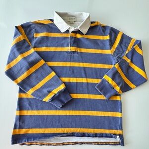 J. Crew Long Sleeve Polo Rugby Shirt Striped Yellow Blue Mens LARGE VINTAGE